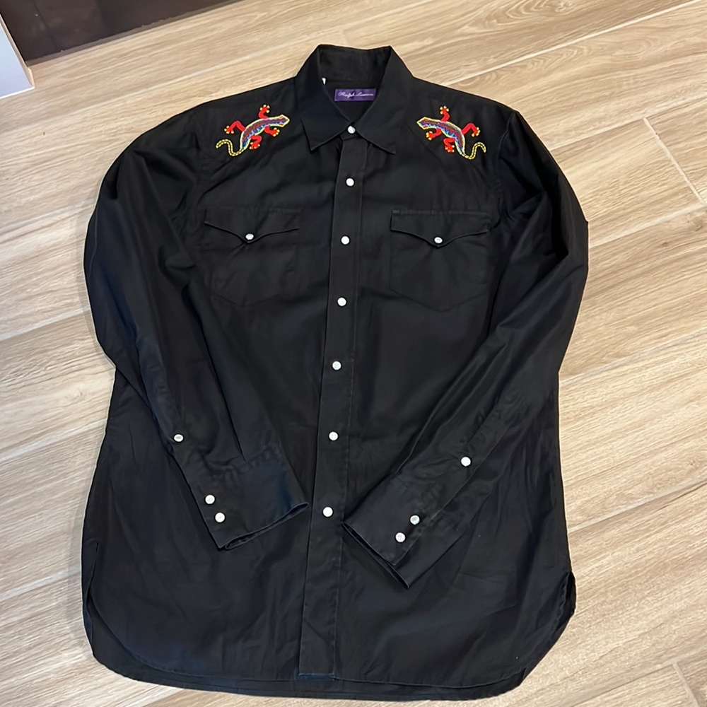 Ralph Lauren Purple label beaded Western shirt size M pearl snap buttons Cowboy - Picture 3 of 14